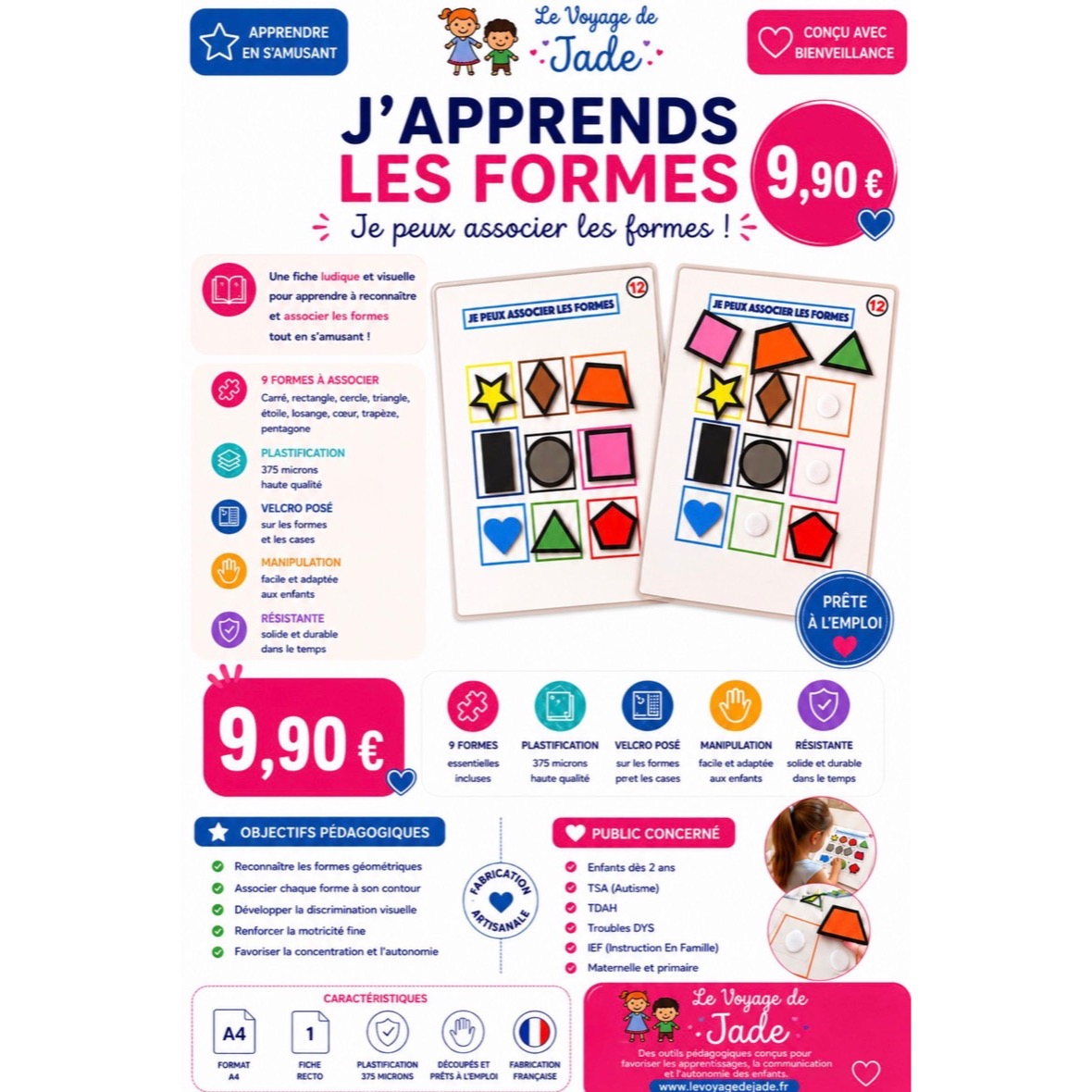 Fiche pour apprendre à associer les formes géométriques, enfants autistes