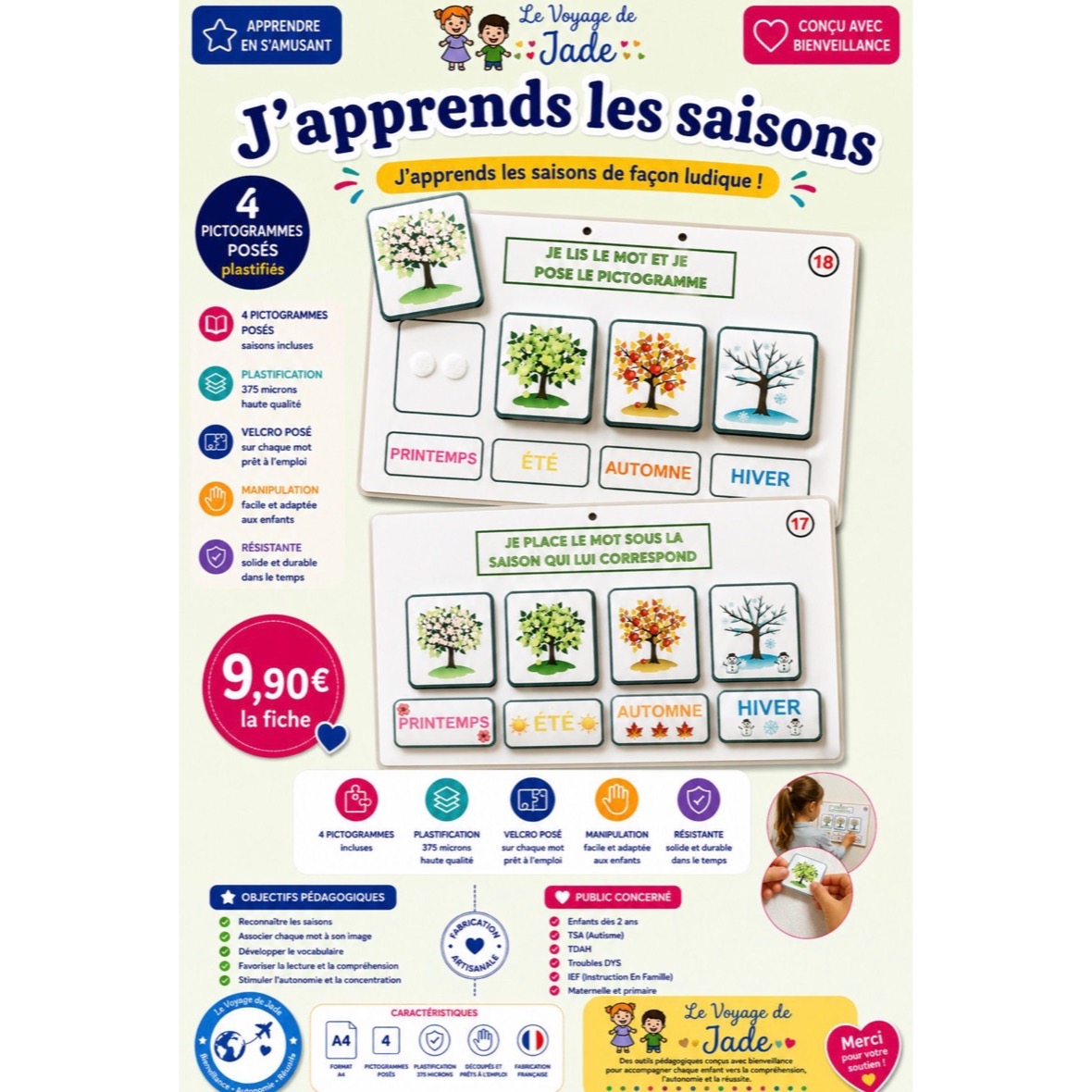 Fiche pour découvrir et associer les saisons de l'année, enfants autistes