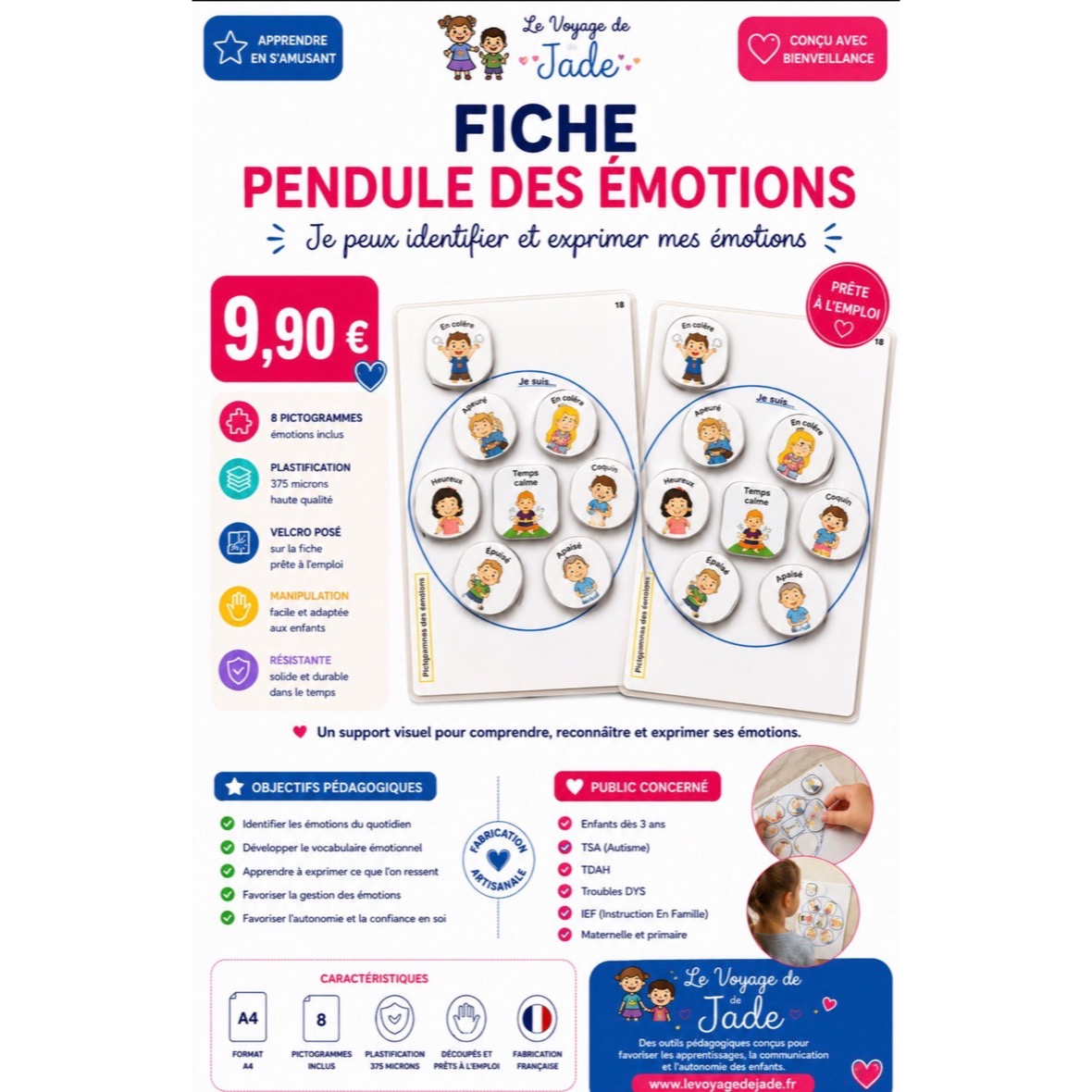 Fiche pendule des émotions pour identifier et exprimer ses émotions, enfants autistes